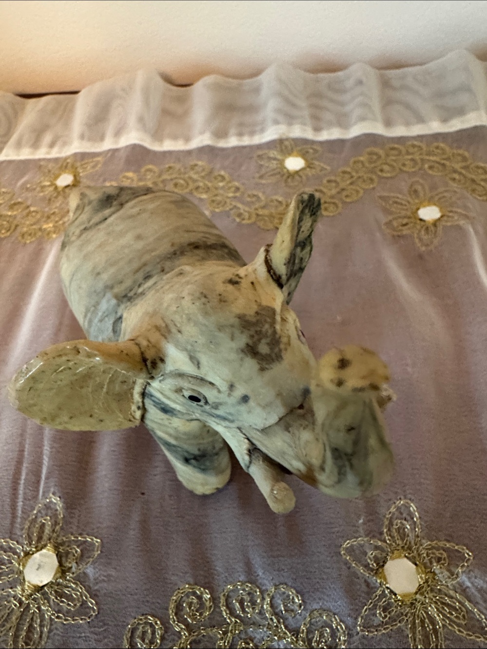 Vintage Handcrafted from Moulded Crushed Oyster Shells Elephant Figurine